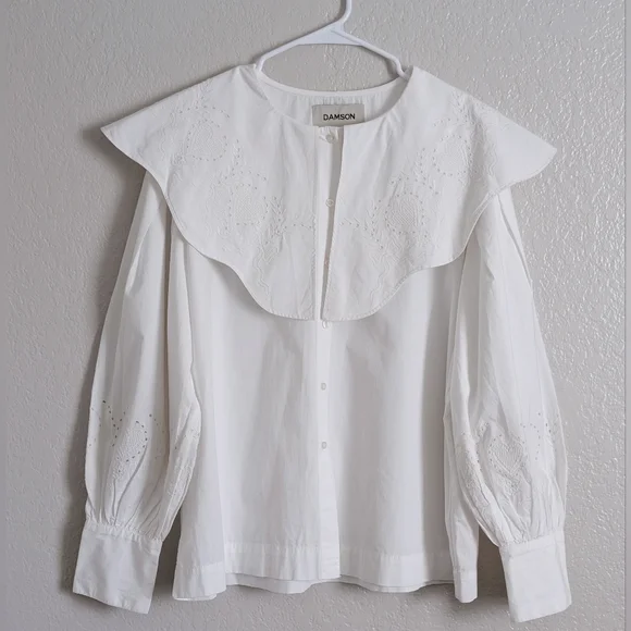 Damson Madder Romeo Broderie Oversized Cotton Button Up Heart Blouse - Picture 6 of 14